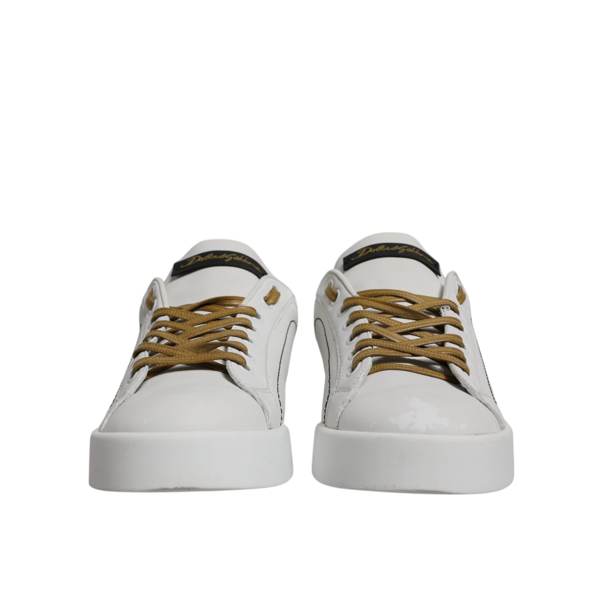 Dolce & Gabbana White Gold Leather Low Top Sneakers Shoes