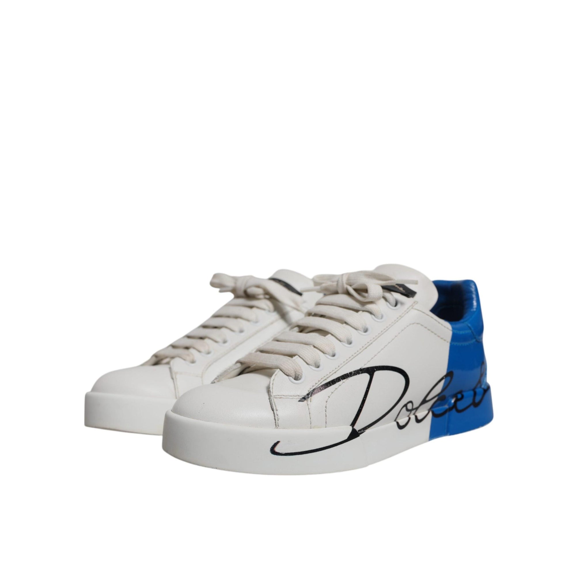 Dolce & Gabbana White Blue Logo Portofino Sneakers Shoes