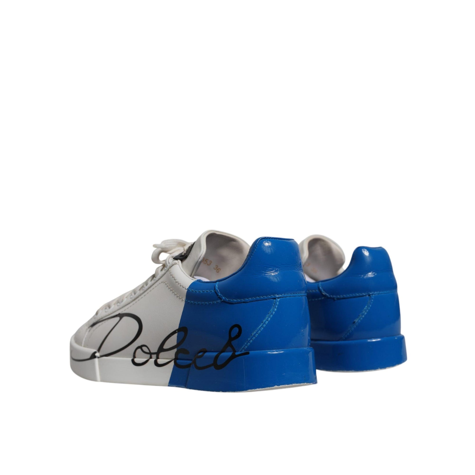 Dolce & Gabbana White Blue Logo Portofino Sneakers Shoes