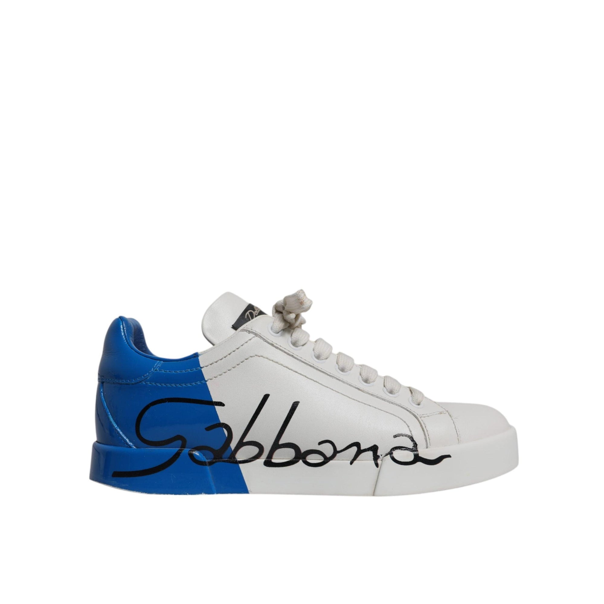 Dolce & Gabbana White Blue Logo Portofino Sneakers Shoes