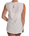 Dolce & Gabbana Elegant White Silk Sleeveless Top with Lace Detail
