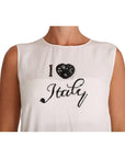 Dolce & Gabbana Elegant White Silk Sleeveless Top with Lace Detail