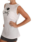 Dolce & Gabbana Elegant White Silk Sleeveless Top with Lace Detail