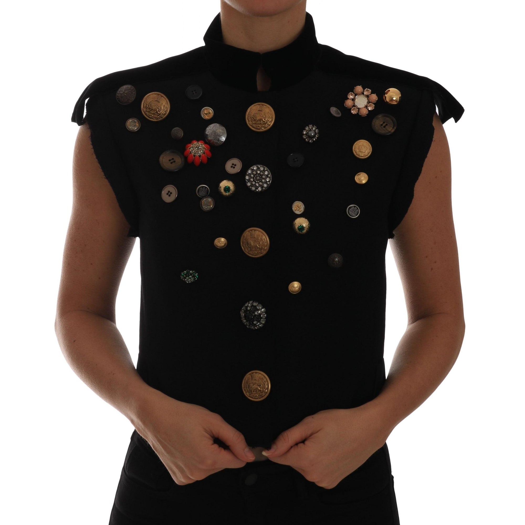 Dolce & Gabbana Embellished Black Military Style Vest