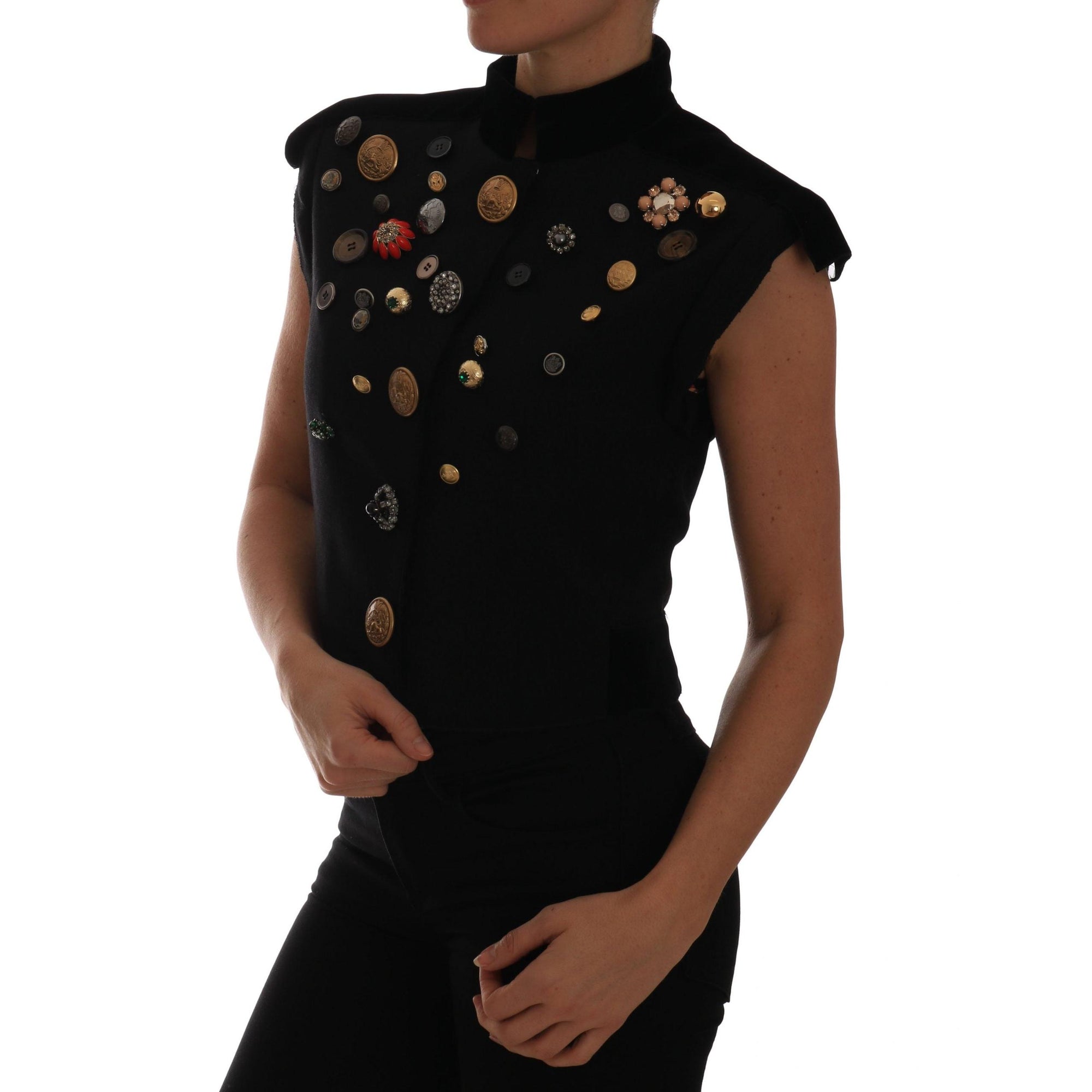 Dolce & Gabbana Embellished Black Military Style Vest