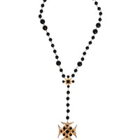 Dolce & Gabbana Gold Tone Brass Cross Black Beaded Chain Rosary Necklace