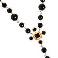 Dolce & Gabbana Gold Tone Brass Cross Black Beaded Chain Rosary Necklace