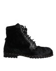 Dolce & Gabbana Black Pony Style Leather Mid Calf Boots Shoes