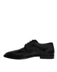 Dolce & Gabbana Black Embroidered Classic Leather Derby Dress Shoes
