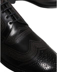 Dolce & Gabbana Black Embroidered Classic Leather Derby Dress Shoes