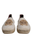 Dolce & Gabbana Beige Canvas Embroidered Slip On Espadrilles Shoes