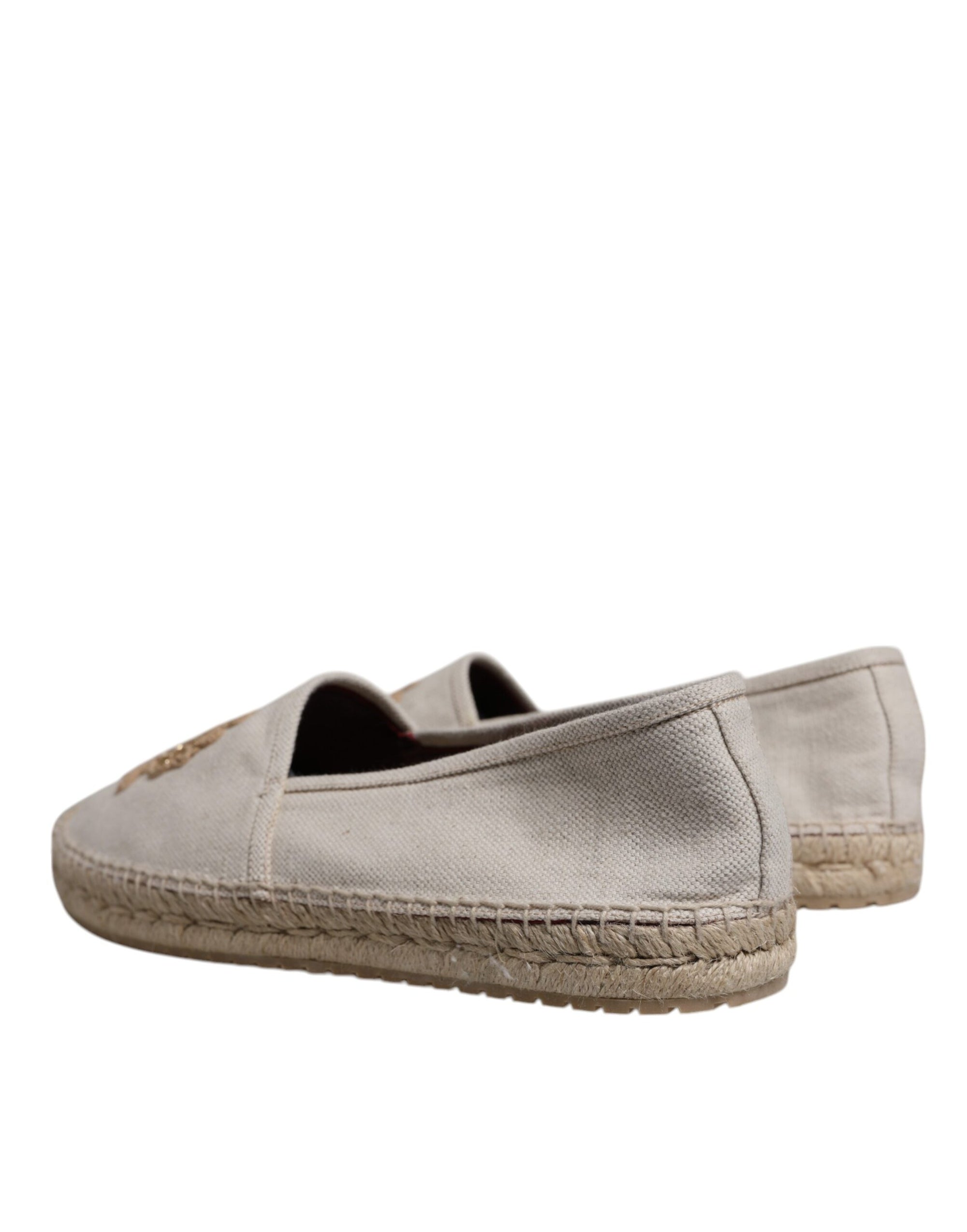 Dolce & Gabbana Beige Canvas Embroidered Slip On Espadrilles Shoes