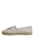 Dolce & Gabbana Beige Canvas Embroidered Slip On Espadrilles Shoes