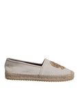 Dolce & Gabbana Beige Canvas Embroidered Slip On Espadrilles Shoes