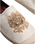 Dolce & Gabbana Beige Canvas Embroidered Slip On Espadrilles Shoes