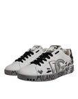 Dolce & Gabbana White Silver Crystal Logo Portofino Sneakers Shoes