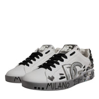 Dolce & Gabbana White Silver Crystal Logo Portofino Sneakers Shoes