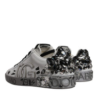 Dolce & Gabbana White Silver Crystal Logo Portofino Sneakers Shoes