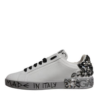 Dolce & Gabbana White Silver Crystal Logo Portofino Sneakers Shoes