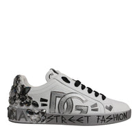 Dolce & Gabbana White Silver Crystal Logo Portofino Sneakers Shoes