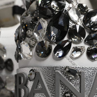 Dolce & Gabbana White Silver Crystal Logo Portofino Sneakers Shoes