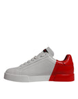 Dolce & Gabbana White Red Leather Logo Low Top Sneakers Shoes
