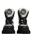 Dolce & Gabbana Black White Padded Mid Calf Lace Up Boots Shoes