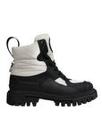 Dolce & Gabbana Black White Padded Mid Calf Lace Up Boots Shoes