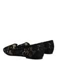 Dolce & Gabbana Black Taormina Lace Slip On Flats Shoes