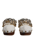 Dolce & Gabbana White Raffia Clogs Bejeweled Chain Sandals Shoes