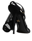 Dolce & Gabbana Black Tulle Stretch Heels Sandals Shoes