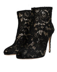 Dolce & Gabbana Black Floral Lace Heels Ankle Boots Shoes
