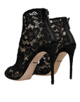 Dolce & Gabbana Black Floral Lace Heels Ankle Boots Shoes