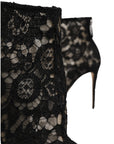 Dolce & Gabbana Black Floral Lace Heels Ankle Boots Shoes