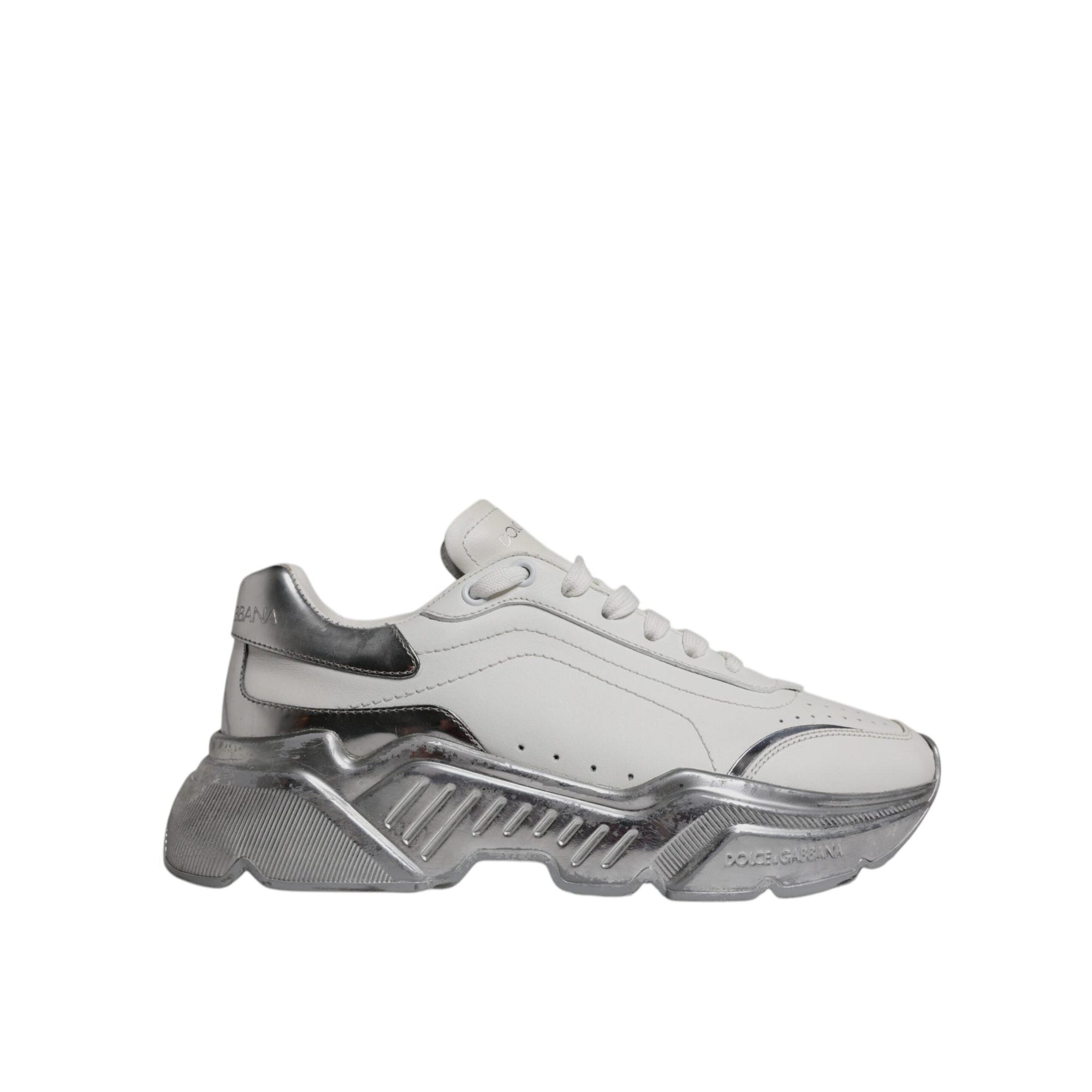 Dolce & Gabbana White Silver Daymaster Low Top Sneaker Shoes