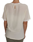 Dolce & Gabbana Cream Silk Lace-Detailed Blouse Top
