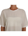 Dolce & Gabbana Cream Silk Lace-Detailed Blouse Top