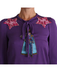 Dolce & Gabbana Enchanted Purple Silk Crystal Blouse