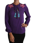 Dolce & Gabbana Enchanted Purple Silk Crystal Blouse