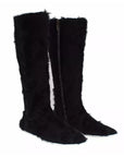 Dolce & Gabbana Black Xiangao Lamb Fur Leather Boots Shoes