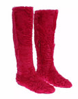 Dolce & Gabbana Pink Lamb Fur Leather Flat Boots Shoes