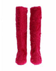 Dolce & Gabbana Pink Lamb Fur Leather Flat Boots Shoes