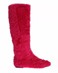 Dolce & Gabbana Pink Lamb Fur Leather Flat Boots Shoes