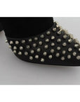 Philipp Plein Black Suede Studded Heels Ankle Boots Shoes