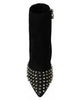 Philipp Plein Black Suede Studded Heels Ankle Boots Shoes