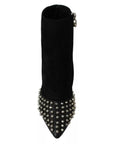 Philipp Plein Black Suede Studded Heels Ankle Boots Shoes