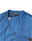 Dolce & Gabbana Blue Cashmere Crown V-neck Pullover Sweater