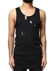 Dolce & Gabbana Black Cotton Rip Style Sleeveless Men Tank T-shirt