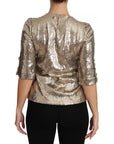 Dolce & Gabbana Gold Parrot Motif Crewneck Blouse with Crystals