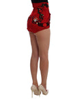 Dolce & Gabbana Ravishing Red Silk Embroidered Shorts